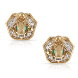 Van Cleef & Arpels Emerald Cabochon and Diamond Textured 18K Gold Earrings