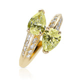 Toi Et Moi Yellow Diamond Double Pear-Shape Ring with White Round Diamonds, 18k