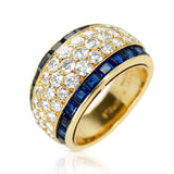 France Van Cleef & Arpels Three Row Diamond Ring with Invisibly Set Sapphires