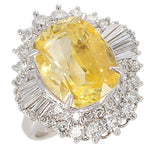 GIA Certified 8.18 ct. No Heat Ceylon Yellow Sapphire Cocktail Ring with Diamonds, Platinum