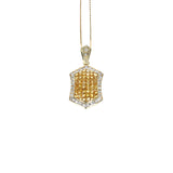 Hexagonal Invisibly Set Yellow Sapphire Pendant Necklace with Diamonds, 18K Yellow Gold