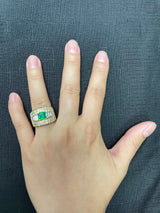 Square-Cut Emerald with 2 ct. Diamond Wide Band Cocktail Ring, 18K Yellow Gold