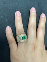 Square-Cut Emerald with 2 ct. Diamond Wide Band Cocktail Ring, 18K Yellow Gold