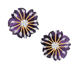 Carved Round Floral Amethyst Earrings with Diamonds