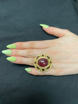 Pink Tourmaline Cabochon Cocktail Ring with Diamonds by Elizabeth Gage