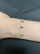 Pear-Shape Genuine Emerald 18k Yellow Gold Adjustable Bracelet