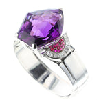 Exceptional Pentagonal Amethyst with Rubies and Diamonds, Cuff Bracelet, Palladium