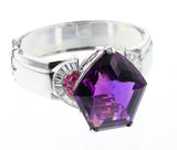 Exceptional Pentagonal Amethyst with Rubies and Diamonds, Cuff Bracelet, Palladium