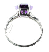 Exceptional Pentagonal Amethyst with Rubies and Diamonds, Cuff Bracelet, Palladium