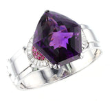 Exceptional Pentagonal Amethyst with Rubies and Diamonds, Cuff Bracelet, Palladium