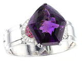 Exceptional Pentagonal Amethyst with Rubies and Diamonds, Cuff Bracelet, Palladium
