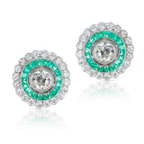 Art Deco Style 0.70 ct. each Diamond and Invisibly Set Emerald Earrings, Platinum
