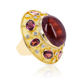 Pink Tourmaline Cabochon Cocktail Ring with Diamonds by Elizabeth Gage
