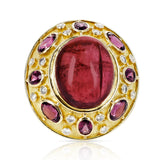 Pink Tourmaline Cabochon Cocktail Ring with Diamonds by Elizabeth Gage