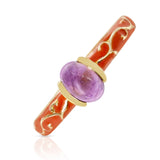 Oval Amethyst Cabochon with Orange Enamel with Gold Design, 14k