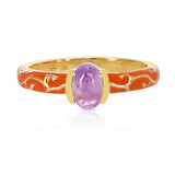 Oval Amethyst Cabochon with Orange Enamel with Gold Design, 14k