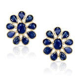 Blue Sapphire Bezel-Set Oval and Pear Shape Floral Earrings, 18 Karat Gold