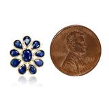 Blue Sapphire Bezel-Set Oval and Pear Shape Floral Earrings, 18 Karat Gold