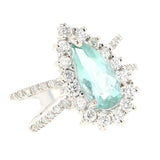 Greenish Blue Pear Tourmaline Ring with Diamonds, White Gold