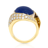 10 ct. Sapphire Cabochon and Diamond Cocktail Ring, 18K Yellow Gold