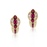 Pear, Oval and Square Ruby with Round and Baguette Diamond Earrings, 18K Gold