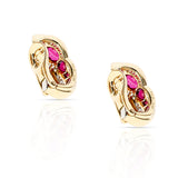 Pear, Oval and Square Ruby with Round and Baguette Diamond Earrings, 18K Gold