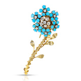 Van Cleef & Arpels Turquoise and Diamond Flower Brooch