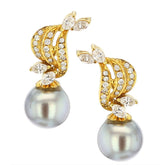 Gray Tahitian Cultured Pearl and Diamond Drop Earrings, Detachable, 14K Yellow Gold