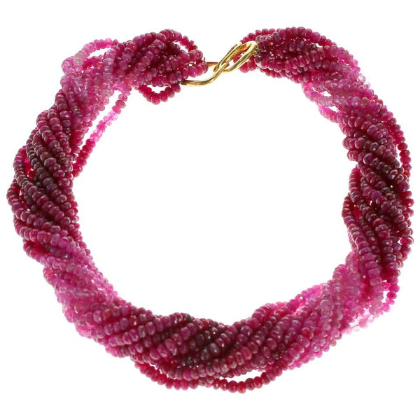 Ruby and Pink Sapphire Beads Yellow Gold Necklace