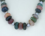 Tourmaline Carved Beads Necklace with Tahitian Pearls and Emerald Clasp