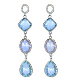 Rose Quartz and Blue Topaz Earrings with Diamonds, 18K Yellow