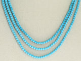 Genuine 3MM Turquoise Beads Three Strand Necklace, 14K Yellow Gold