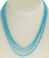 Genuine 3MM Turquoise Beads Three Strand Necklace, 14K Yellow Gold