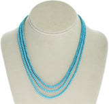 Genuine 3MM Turquoise Beads Three Strand Necklace, 14K Yellow Gold