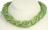 Genuine & Natural Peridot Tumbled Faceted Beads with Pink Sapphire Beads Choker Necklace