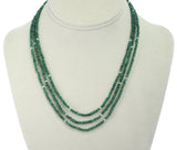 Genuine & Natural Emerald Faceted Beads Necklace with Pearls, 14 Karat