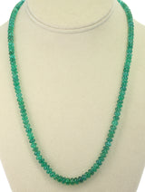 Genuine & Natural & Fine Strand of Emerald Plain Beads Necklace, 14K Yellow Gold