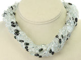 Genuine & Natural Aquamarine Faceted Tumbled Beads with Tourmaline Choker Necklace