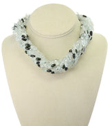 Genuine & Natural Aquamarine Faceted Tumbled Beads with Tourmaline Choker Necklace