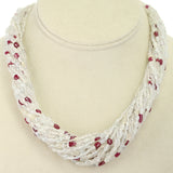 Genuine & Natural Yellowish White Sapphire Plain Tumbled Beads with Ruby Choker Necklace