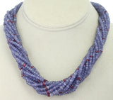 Genuine & Natural Tanzanite and Spinel Faceted Beads Choker Necklace, 18K White