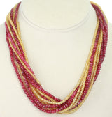 Genuine & Natural Red Spinel and Yellow Sapphire Faceted Beads Choker Necklace