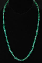 Genuine & Natural & Fine Strand of Emerald Plain Beads Necklace, 14K Yellow Gold