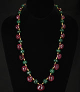 Genuine and Natural Tourmaline Drops with Emerald and Gold Beads Royal Necklace