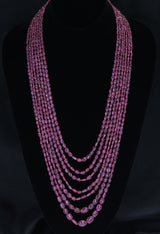 Genuine & Natural Smooth Pink Tourmaline Small Tumbled Beads Necklace, 7 Lines