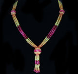 Yellow and Orange Sapphire with Spinel Faceted Beads, Tassel Necklace, 18K Yellow Gold Clasp with Diamonds