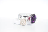 Exceptional Pentagonal Amethyst with Rubies and Diamonds, Cuff Bracelet, Palladium