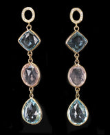 Rose Quartz and Blue Topaz Earrings with Diamonds, 18K Yellow