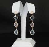 Rose Quartz and Blue Topaz Earrings with Diamonds, 18K Yellow