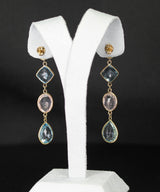 Rose Quartz and Blue Topaz Earrings with Diamonds, 18K Yellow